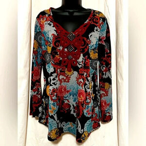 Dress Barn Woman's Size L Tunic Designer Fashion Floral Swirles Hip Chic
